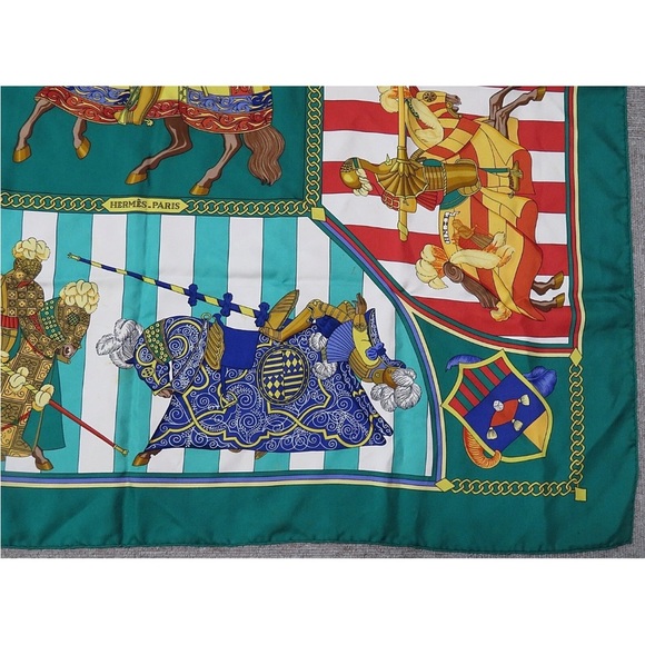 Hermes Teal and Red Equestrian Scarf - Picture 6 of 12